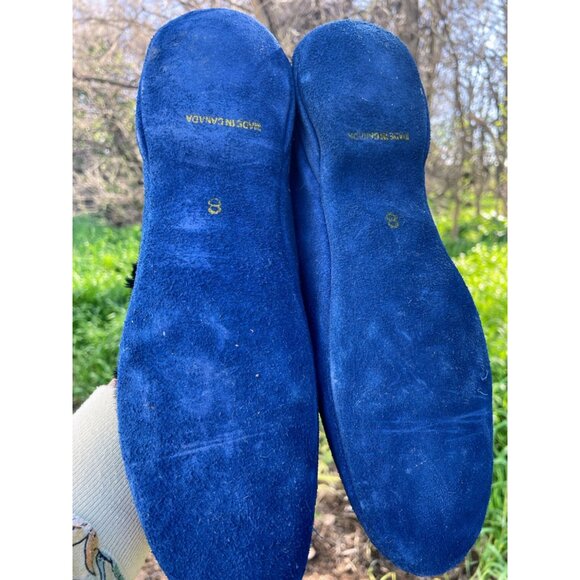 VIntage 1960s Canada Blue Red Suede Fur Womens Moccasin Slipper Sz 8 - Picture 15 of 16